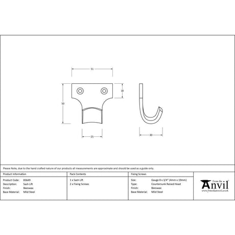 From The Anvil Window Furniture Beeswax / Sash Window Lifts From The Anvil - Beeswax Sash Lift