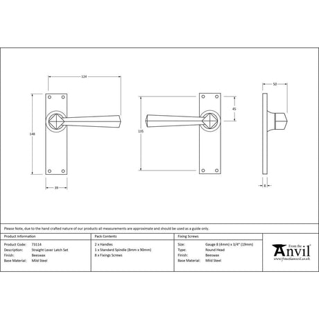 From The Anvil Door Furniture Beeswax / Latch Handles From The Anvil - Beeswax Straight Lever Latch Set