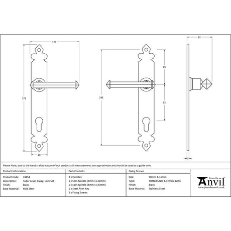 From The Anvil Door Furniture Beeswax / Multi Point Lock Set / 92mm c/c From The Anvil - Beeswax Tudor Lever Espag. Lock Set