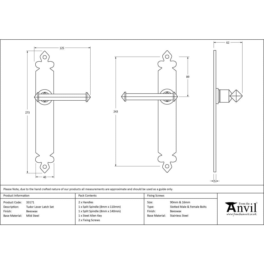 From The Anvil Door Furniture Beeswax / Latch Handles From The Anvil - Beeswax Tudor Lever Latch Set