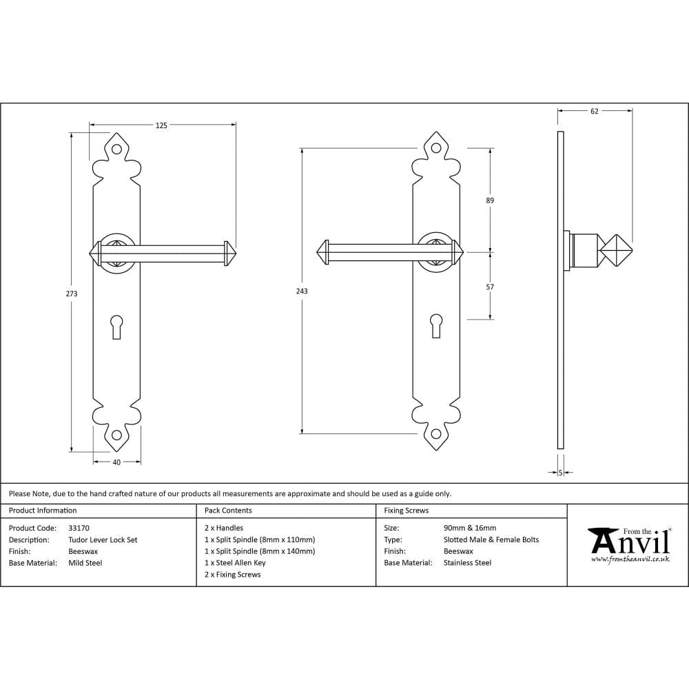 From The Anvil Door Furniture Beeswax / Std. Lock Handles From The Anvil - Beeswax Tudor Lever Lock Set