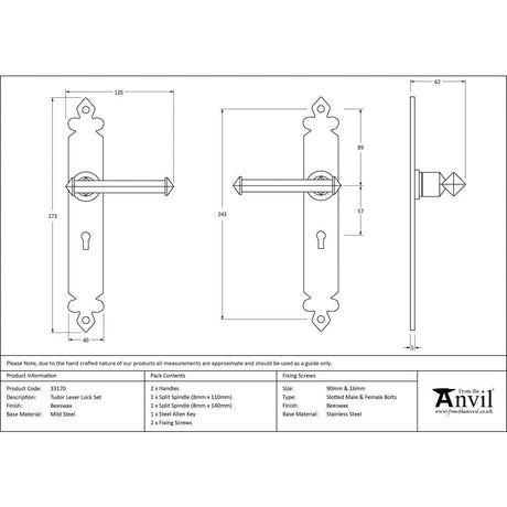 From The Anvil Door Furniture Beeswax / Std. Lock Handles From The Anvil - Beeswax Tudor Lever Lock Set