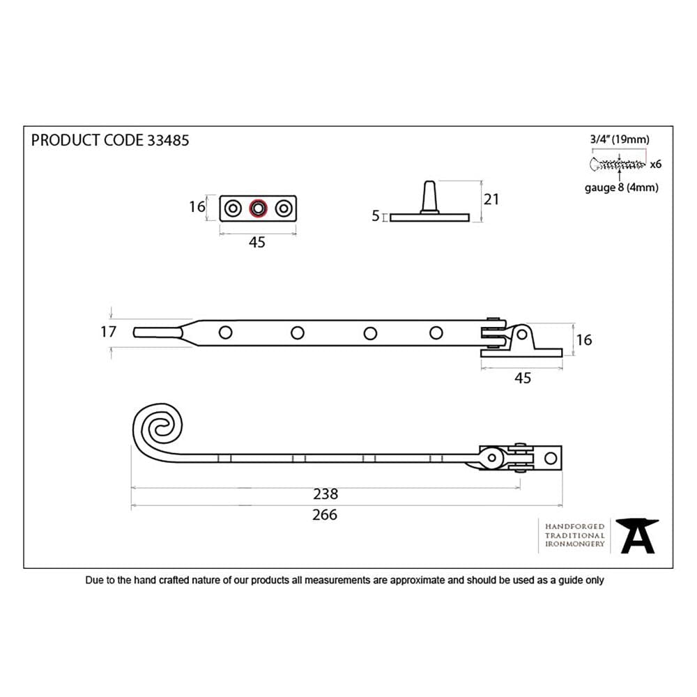 From The Anvil Window Furniture Black / 10"/250mm From The Anvil - Black 10" Cast Monkeytail Stay
