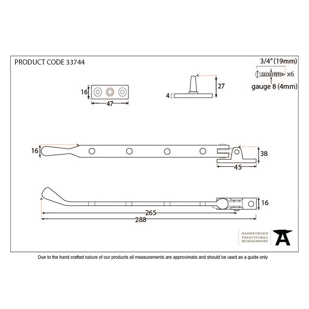 From The Anvil Window Furniture Black / 10"/250mm From The Anvil - Black 10" Cast Peardrop Stay
