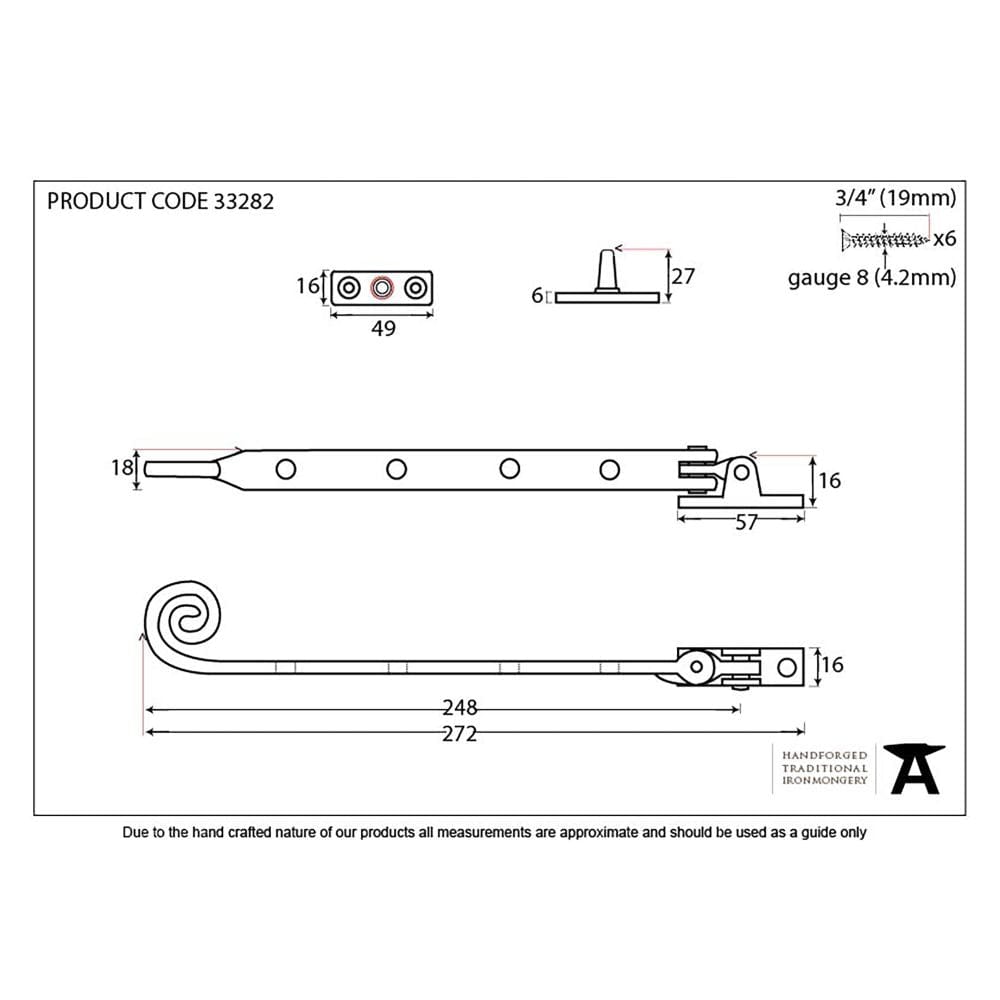 From The Anvil Window Furniture Black / 10"/250mm From The Anvil - Black 10" Handmade Monkeytail Stay