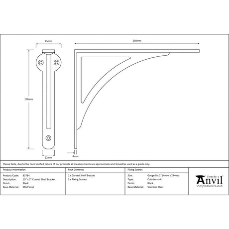 From The Anvil Accessories Black / Shelf Brackets / 10 x 7" From The Anvil - Black 10'' x 7'' Curved Shelf Bracket