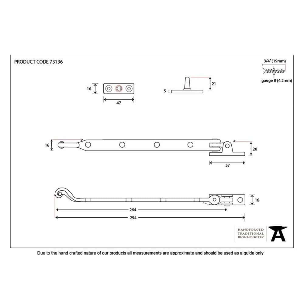From The Anvil Window Furniture Black / 11"/280mm From The Anvil - Black 11" Rosehead Stay