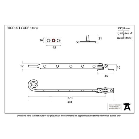 From The Anvil Window Furniture Black / 12"/300mm From The Anvil - Black 12" Cast Monkeytail Stay