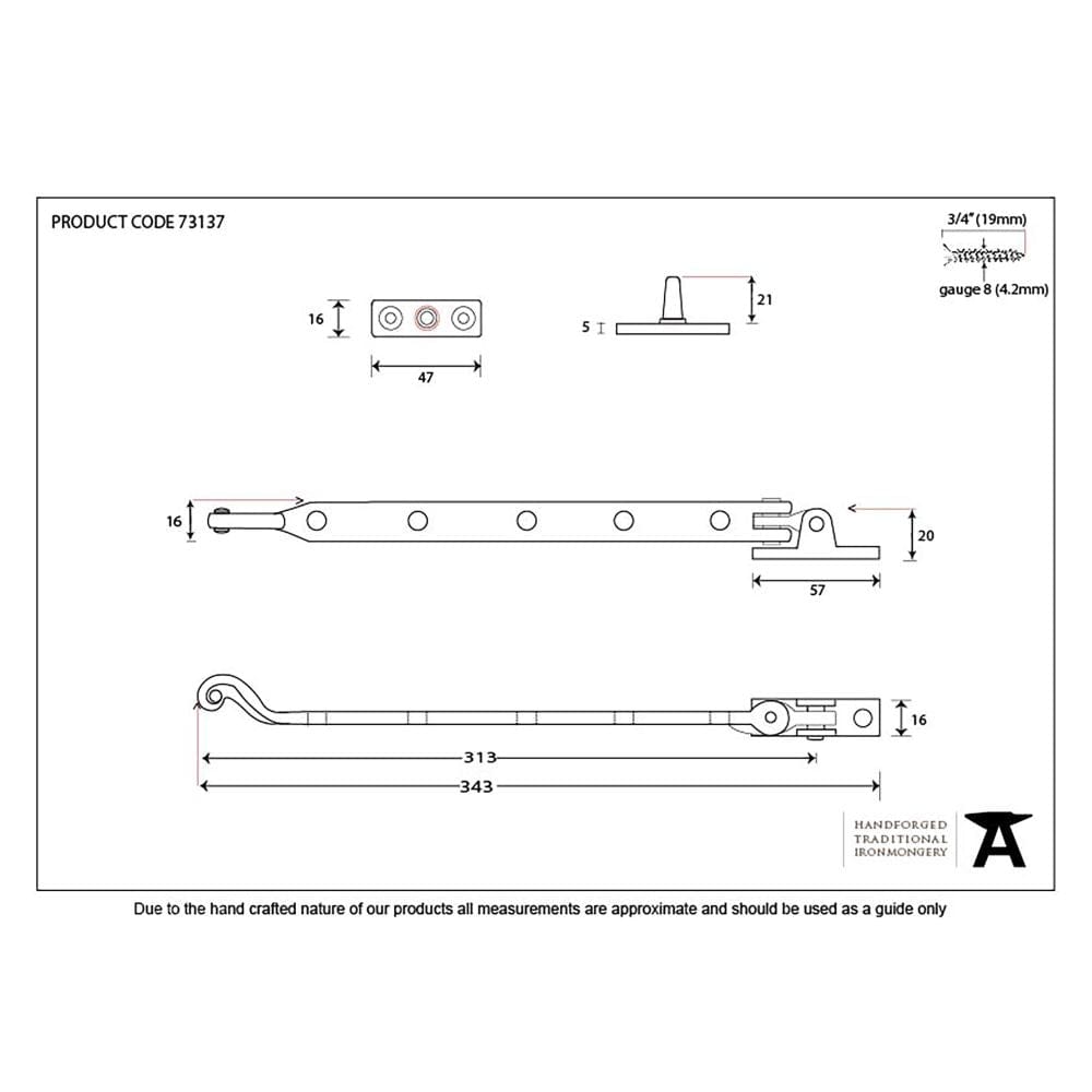 From The Anvil Window Furniture Black / 13"/330mm From The Anvil - Black 13" Rosehead Stay