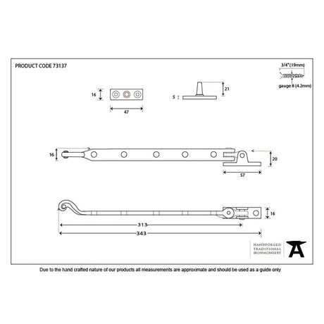 From The Anvil Window Furniture Black / 13"/330mm From The Anvil - Black 13" Rosehead Stay