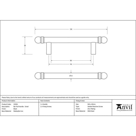 From The Anvil Cabinet Hardware Black / Cabinet Pull Handles From The Anvil - Black 156mm Bar Pull Handle