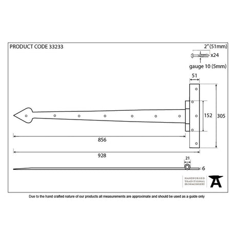 From The Anvil Hinges Black / Tee Hinges / 36" (914mm) From The Anvil - Black 36" Barn Door T Hinge (pair)