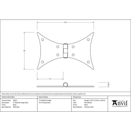 From The Anvil Hinges Black / Butterfly Hinges / 5" (127mm) From The Anvil - Black 5" Butterfly Hinge (pair)