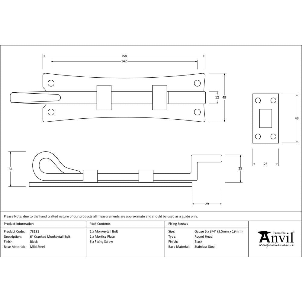From The Anvil Accessories Black / Cranked Surface Bolts / 150mm / 6" From The Anvil - Black 6" Cranked Monkeytail Bolt