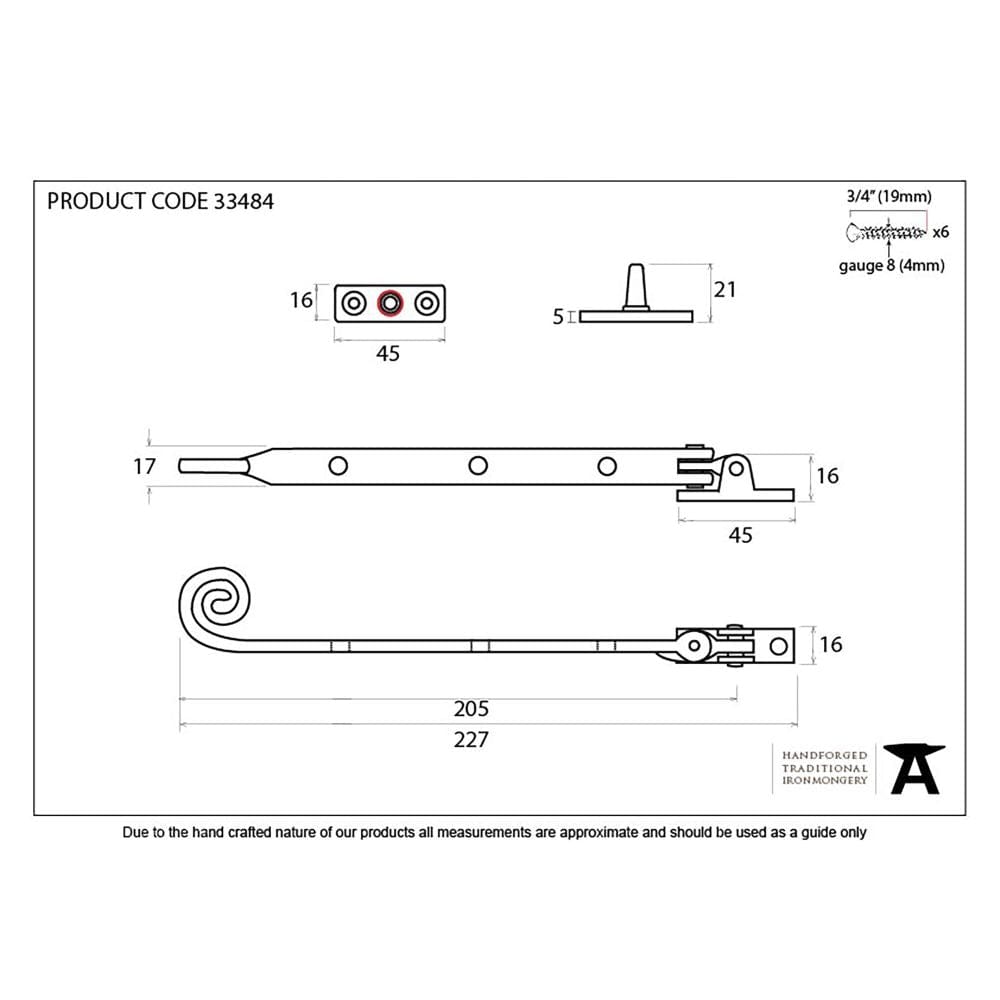 From The Anvil Window Furniture Black / 8"/200mm From The Anvil - Black 8" Cast Monkeytail Stay