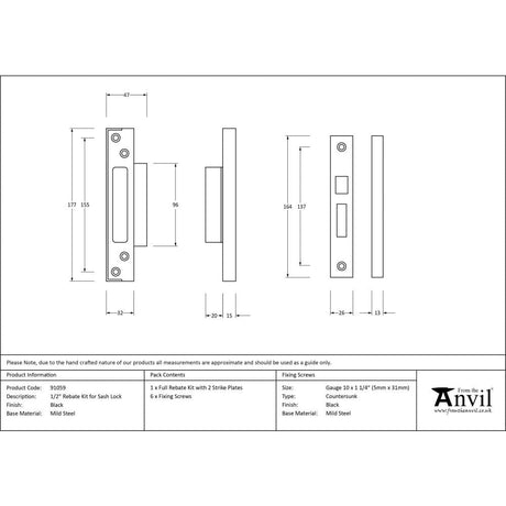 From The Anvil Locks & Latches Black / Sashlock Rebate Sets From The Anvil - Black Ã‚Â½" Rebate Kit for Sash Lock