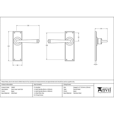 From The Anvil Door Furniture Black / Latch Handles From The Anvil - Black Avon Lever Latch Set