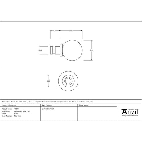 From The Anvil Accessories Black / Finials From The Anvil - Black Ball Curtain Finial (pair)