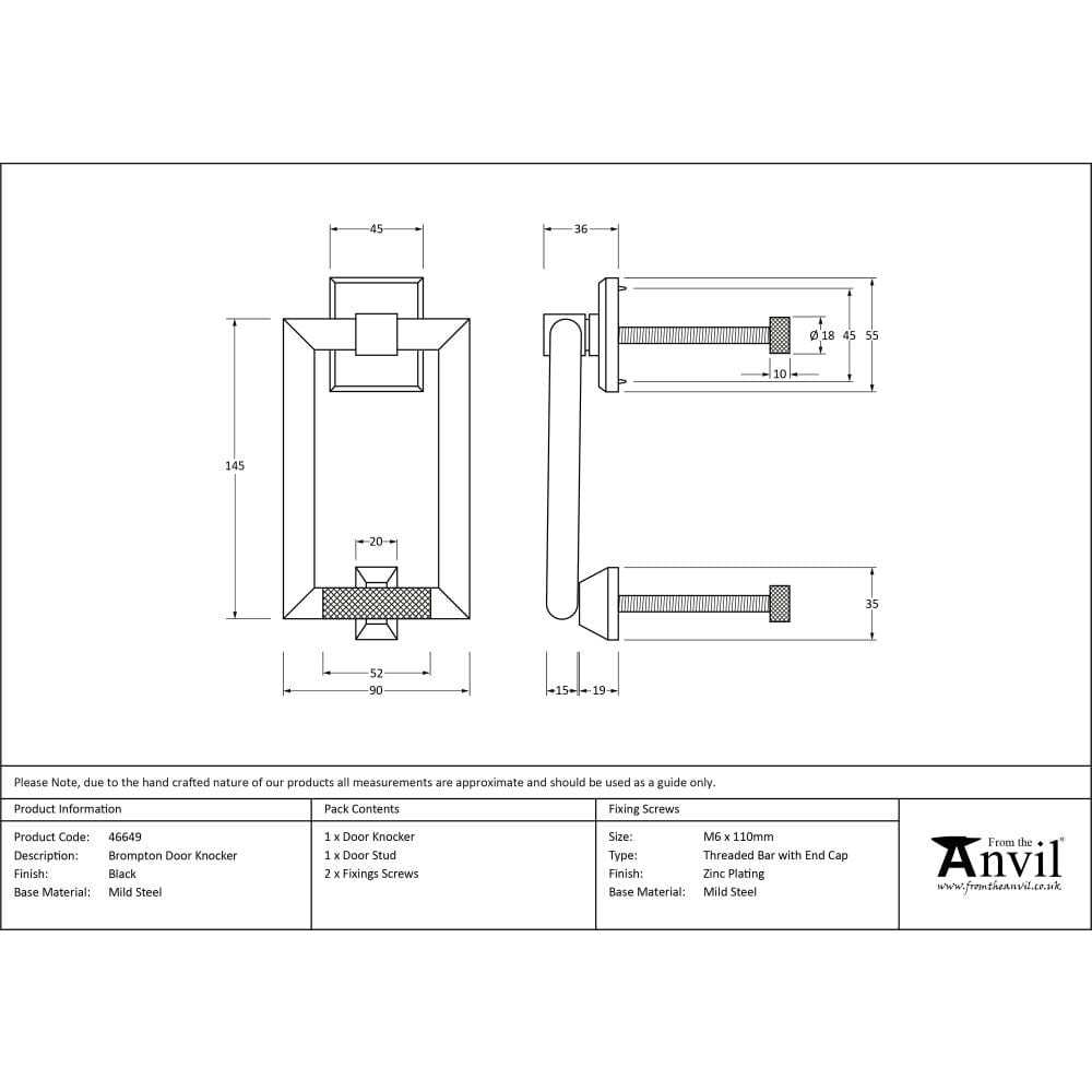 From The Anvil Door Furniture Black From The Anvil - Black Brompton Door Knocker