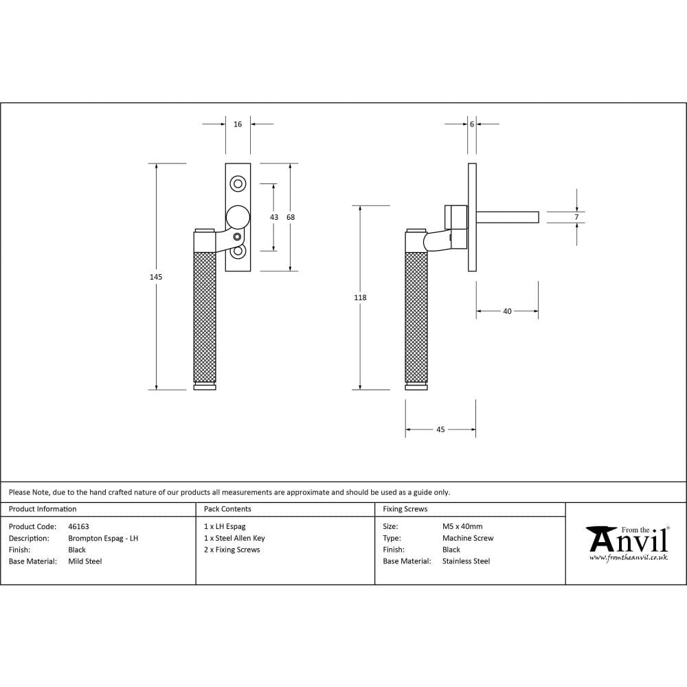From The Anvil Window Furniture Black / Left Hand / Yes From The Anvil - Black Brompton Espag - LH