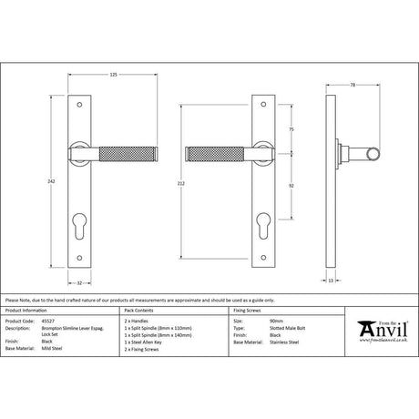 From The Anvil Door Furniture Black / Multi Point Lock Set / 92mm c/c From The Anvil - Black Brompton Slimline Lever Espag. Lock Set