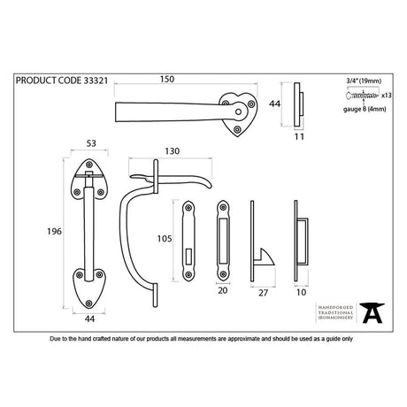 From The Anvil Door Furniture Black / Thumb Latch From The Anvil - Black Cast Thumblatch Set with Chain