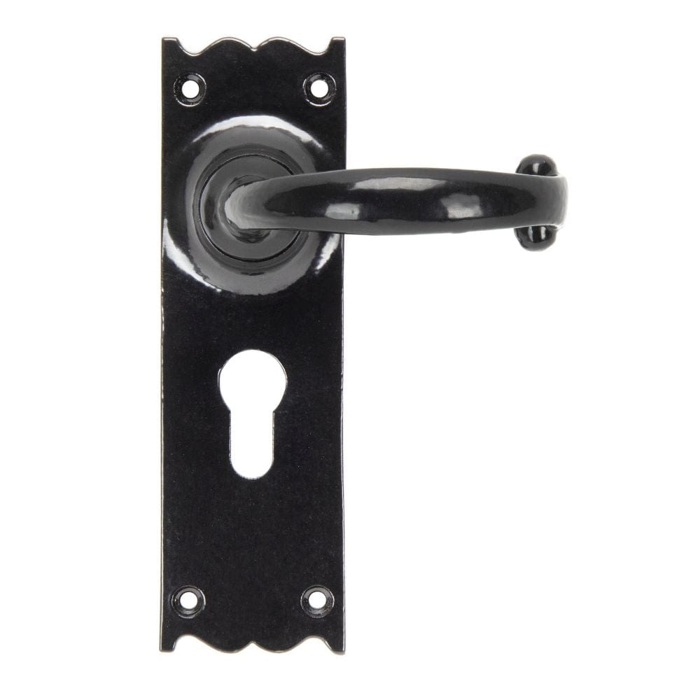 From The Anvil Door Furniture Black / Euro Profile Lock Handles From The Anvil - Black Cottage Lever Euro Lock Set