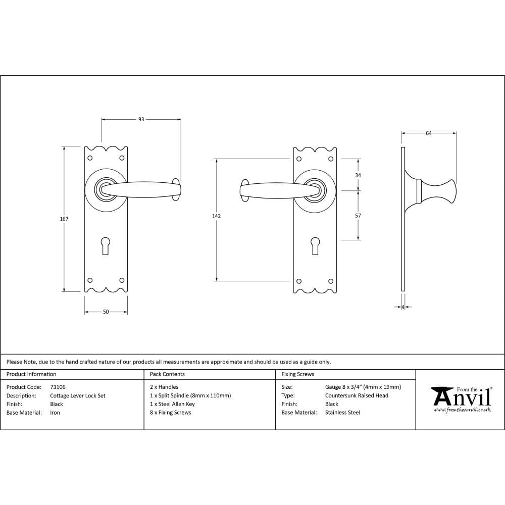 From The Anvil Door Furniture Black / Std. Lock Handles From The Anvil - Black Cottage Lever Lock Set