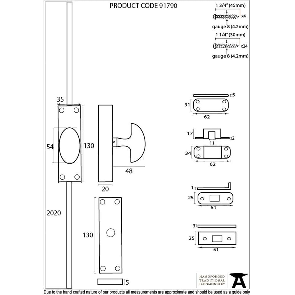 From The Anvil Accessories Black / Espagnolette Bolts From The Anvil - Black Cremone Bolt
