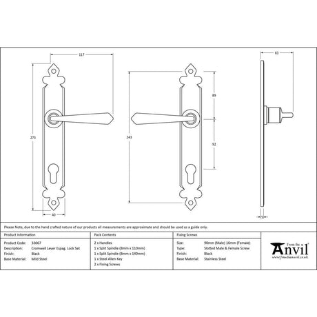 From The Anvil Door Furniture Black / Multi Point Lock Set / 92mm c/c From The Anvil - Black Cromwell Lever Espag. Lock Set