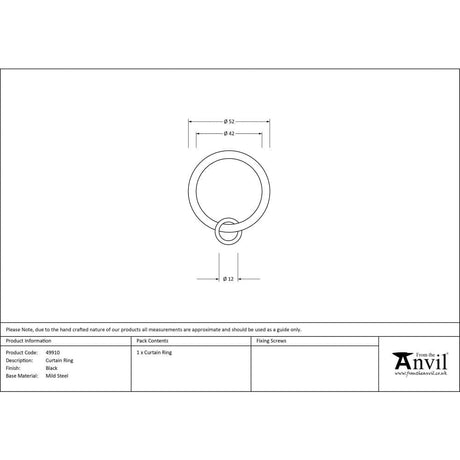 From The Anvil Accessories Black / Curtain Rings From The Anvil - Black Curtain Ring