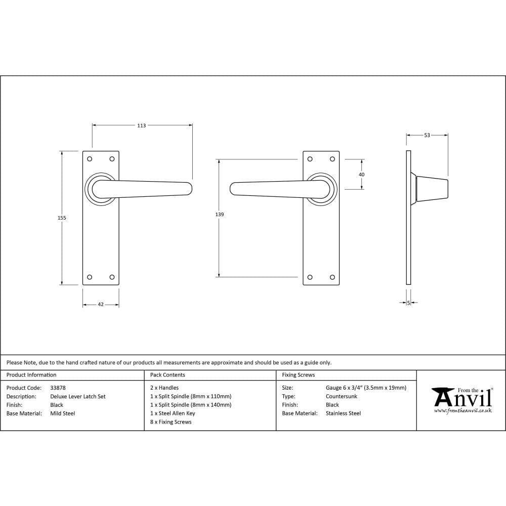 From The Anvil Door Furniture Black / Latch Handles From The Anvil - Black Deluxe Lever Latch Set