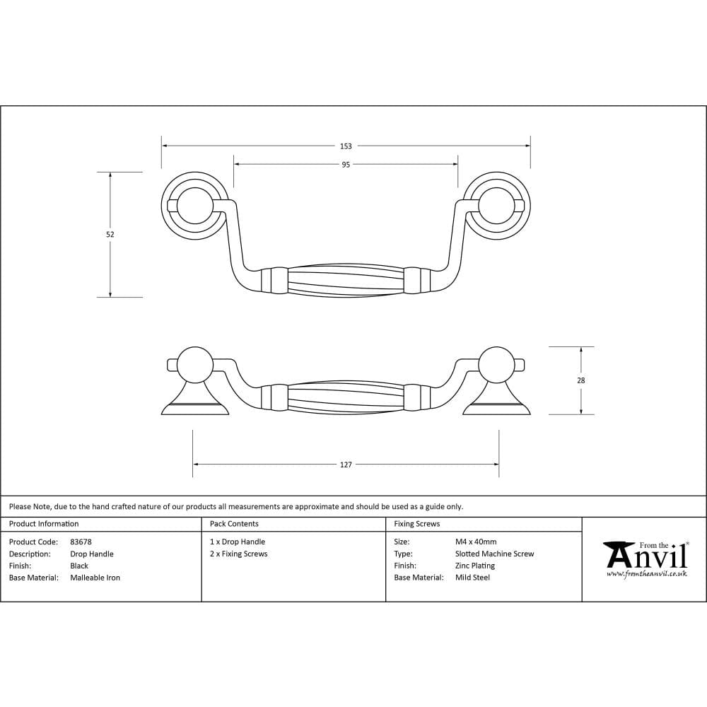 From The Anvil Cabinet Hardware Black / Cabinet Drop Pulls From The Anvil - Black Drop Handle