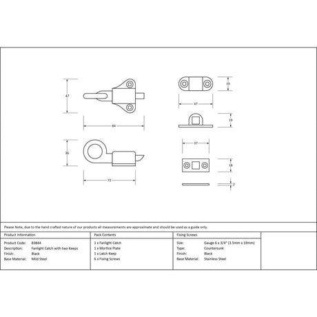 From The Anvil Window Furniture Black / Fanlight Catches From The Anvil - Black Fanlight Catch with two Keeps