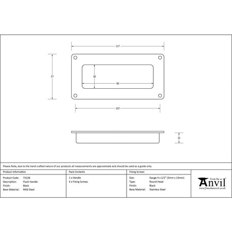 From The Anvil Door Furniture Black / Flush Handle / Rectangular From The Anvil - Black Flush Handle