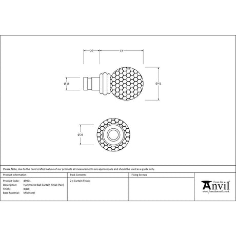 From The Anvil Accessories Black / Finials From The Anvil - Black Hammered Ball Curtain Finial (pair)