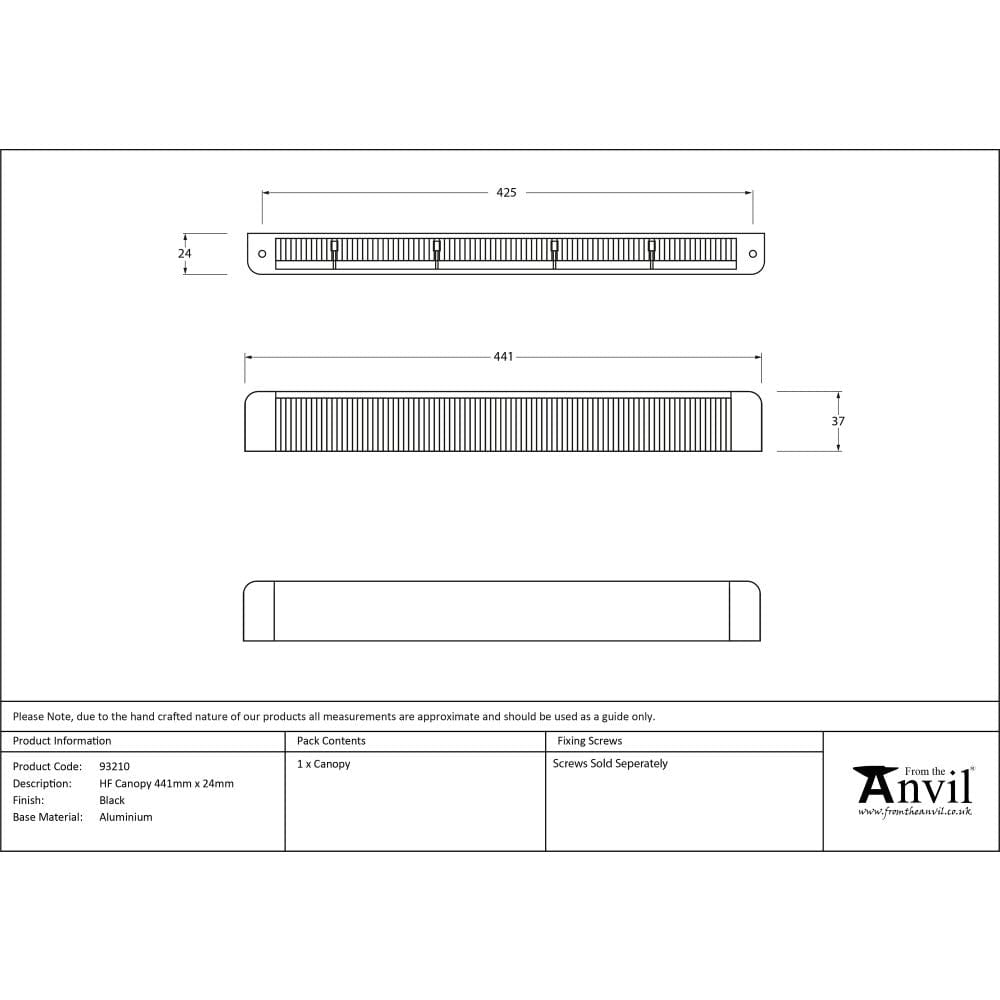 From The Anvil Window Furniture Black / Window Ventilation From The Anvil - Black HF Canopy 441mm x 24mm