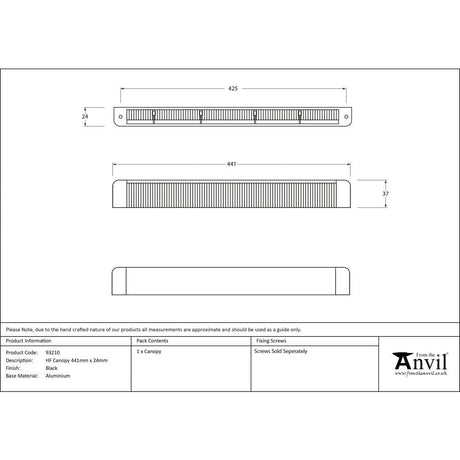 From The Anvil Window Furniture Black / Window Ventilation From The Anvil - Black HF Canopy 441mm x 24mm