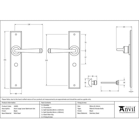 From The Anvil Door Furniture Black / Bathroom Lock Handles From The Anvil - Black Large Avon Lever Bathroom Set