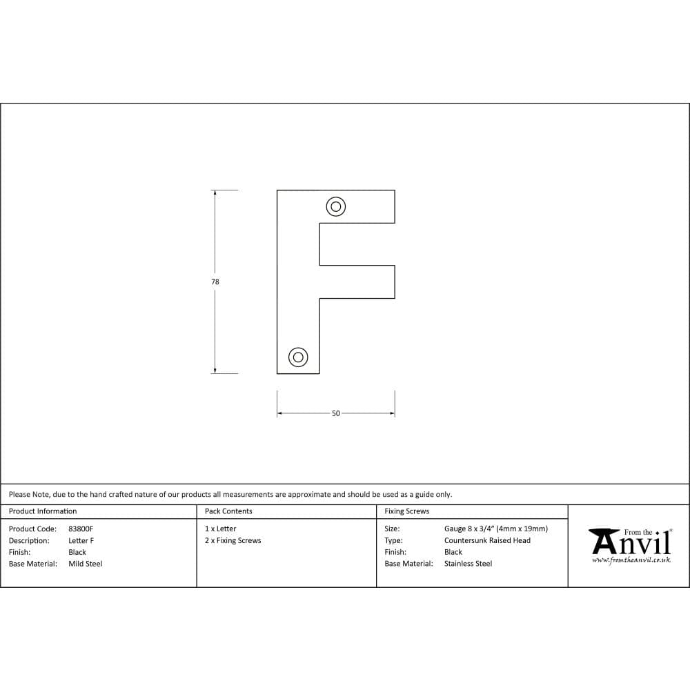 From The Anvil Door Furniture Black / Letters / F From The Anvil - Black Letter F