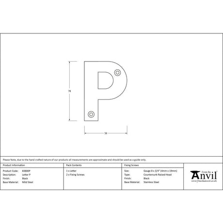 From The Anvil Door Furniture Black / Letters / P From The Anvil - Black Letter P