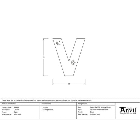 From The Anvil Door Furniture Black / Letters / V From The Anvil - Black Letter V