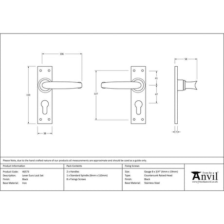 From The Anvil Door Furniture Black / Euro Profile Lock Handles From The Anvil - Black Lever Euro Lock Set
