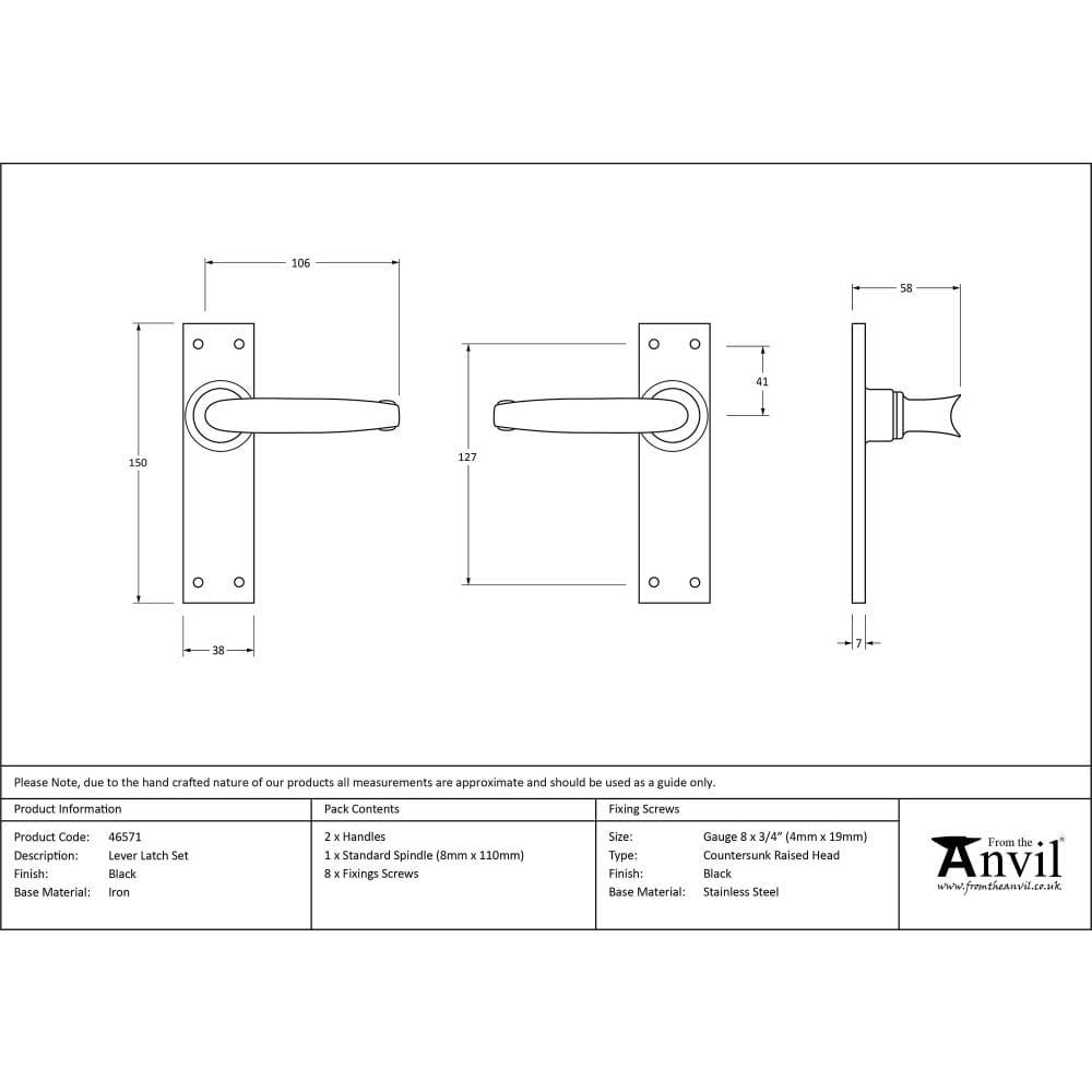 From The Anvil Door Furniture Black / Latch Handles From The Anvil - Black Lever Latch Set