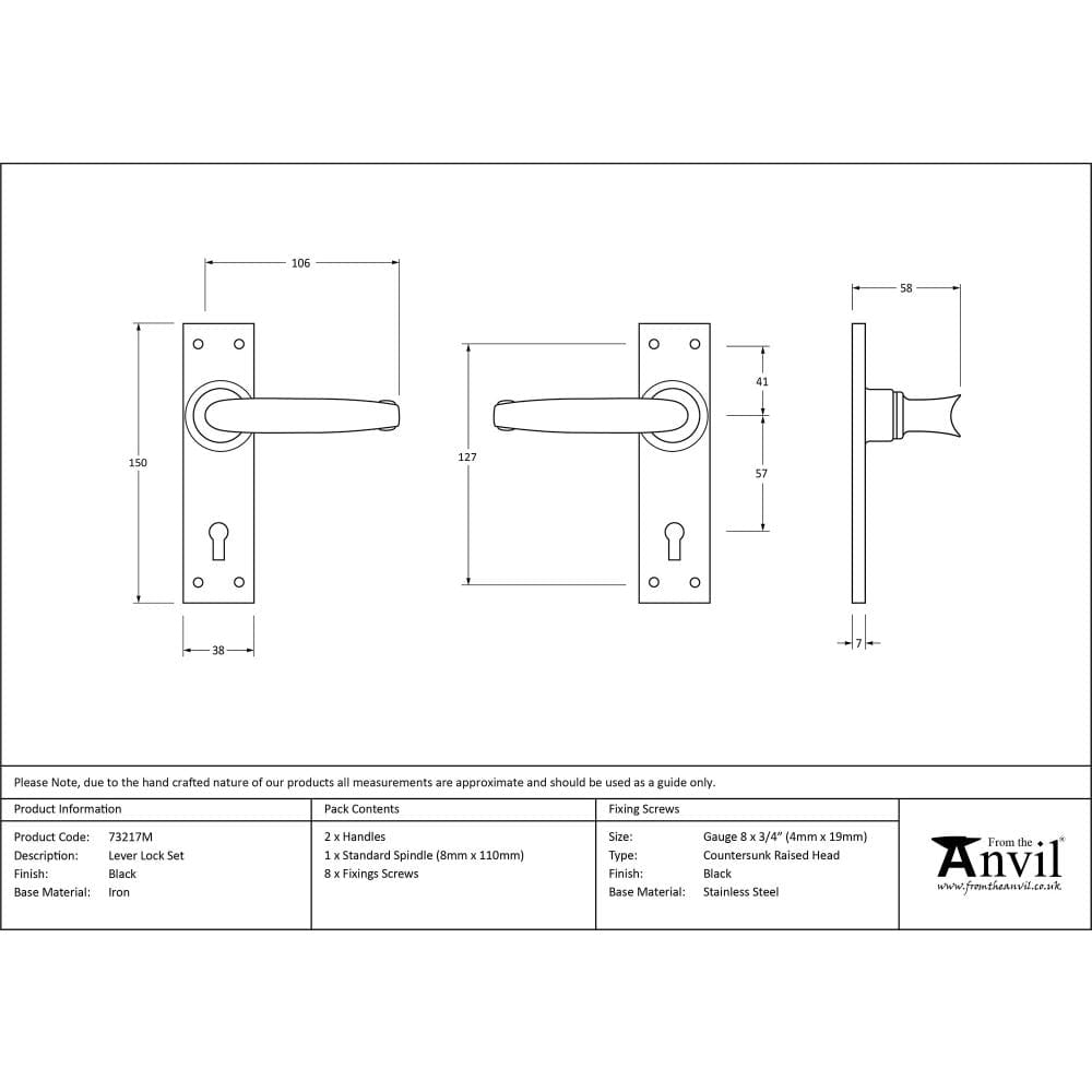 From The Anvil Door Furniture Black / Std. Lock Handles From The Anvil - Black Lever Lock Set