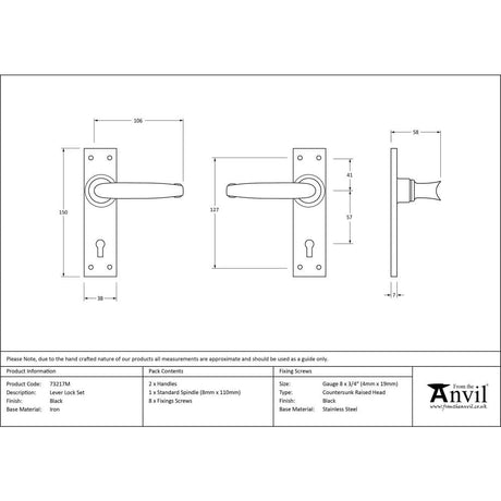 From The Anvil Door Furniture Black / Std. Lock Handles From The Anvil - Black Lever Lock Set