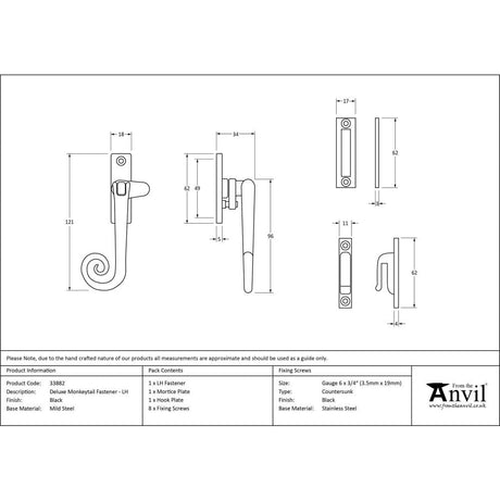 From The Anvil Window Furniture Black / Yes / Mortice & Hook Place From The Anvil - Black Locking Deluxe Monkeytail Fastener - LH