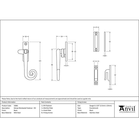 From The Anvil Window Furniture Black / Yes / Mortice & Hook Place From The Anvil - Black Locking Deluxe Monkeytail Fastener - RH
