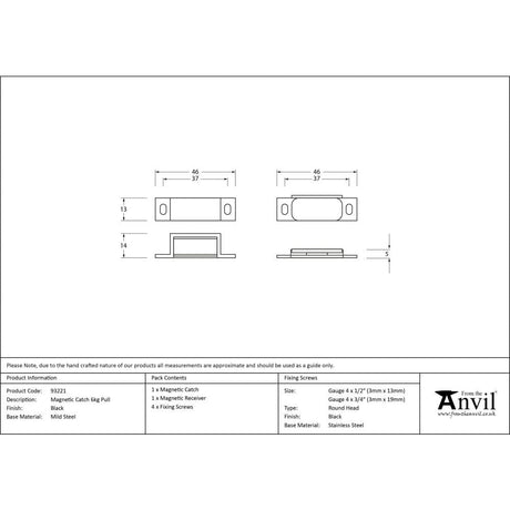 From The Anvil Cabinet Hardware Black / Magnetic Catch From The Anvil - Black Magnetic Catch 6kg Pull
