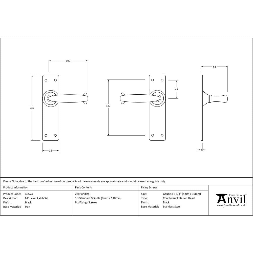 From The Anvil Door Furniture Black / Latch Handles From The Anvil - Black MF Lever Latch Set